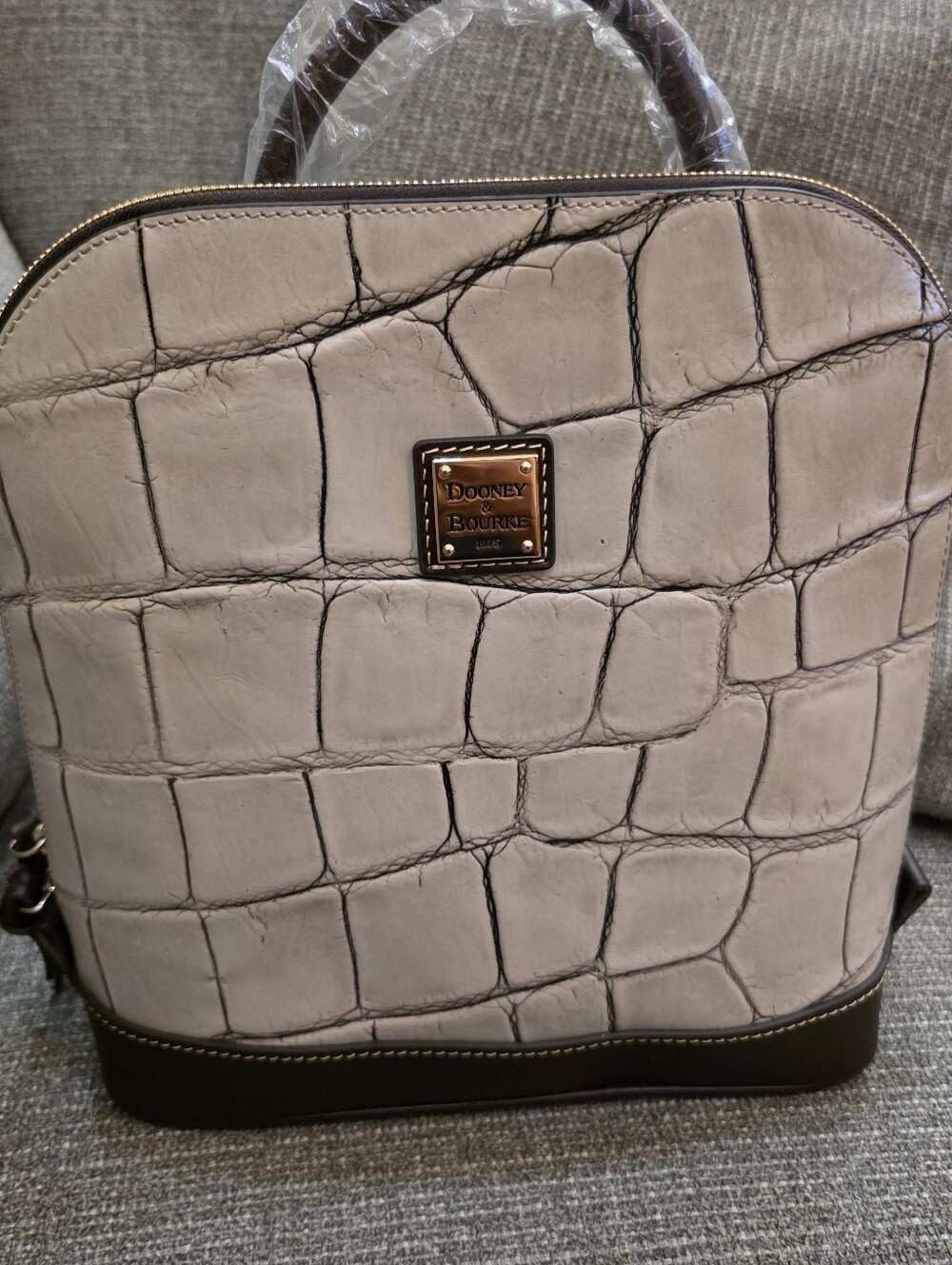 Dooney & Bourke Taupe Croc-Embossed Leather Denison Zip Pod Backpack